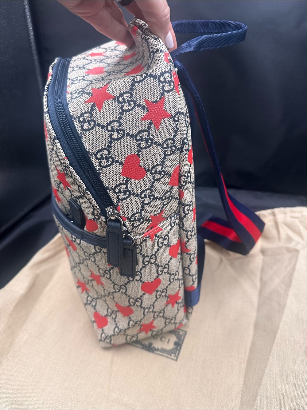 Inspooooo Red Heart & Star GG Canvas Backpack - Navy Trim - Picture 3 of 11